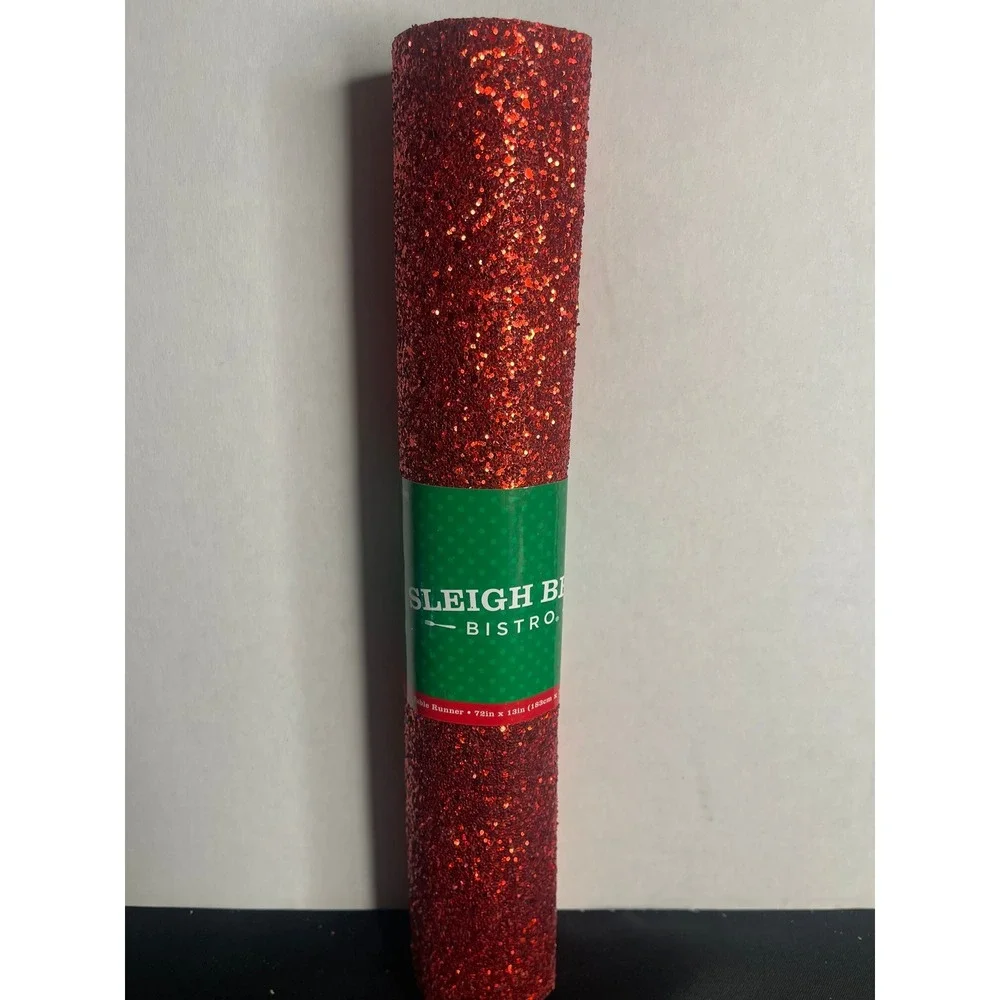 Sleigh Bell Bistro Red Glitter Christmas Table Runner 72x13 HL9182557‎ Holiday